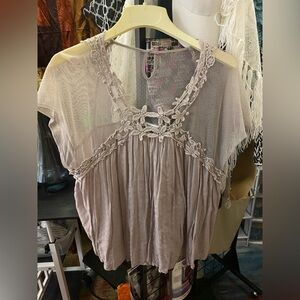 Maurices Sheer Lace Accent Blouse - Light Gray